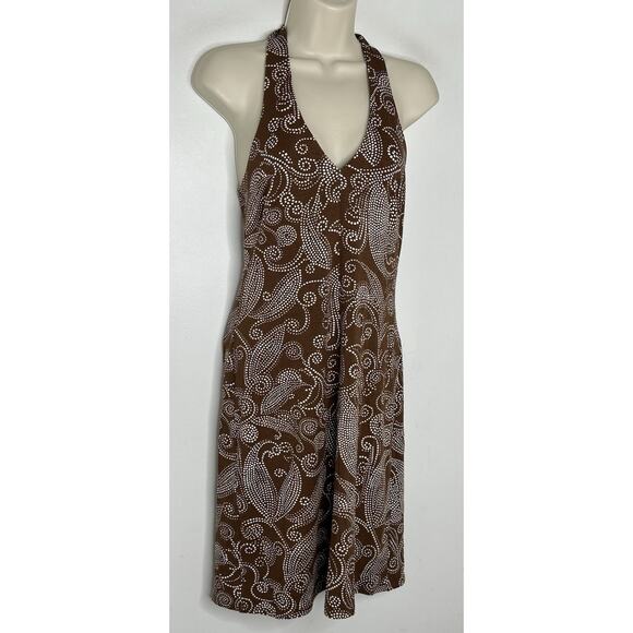 Trina Turk Women’s Brown Paisley Halter Neck Knit Sheath Dress Stretch Size 4 - Picture 2 of 5